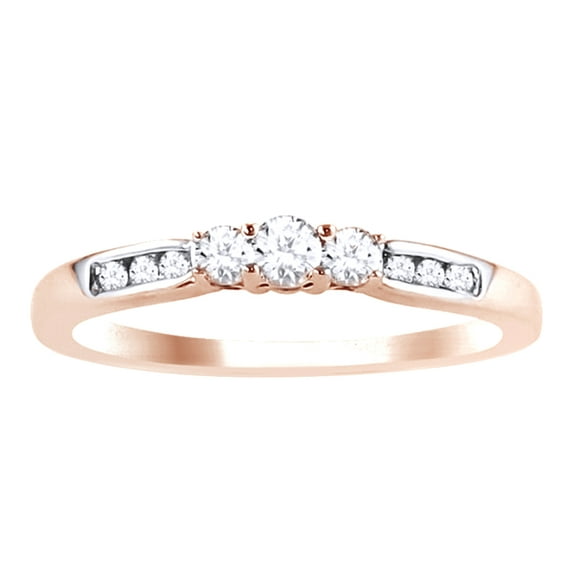 AFFY White Natural Diamond Three Stone Wedding Trio Ring Set In 14k Rose Gold (0.5 Cttw)