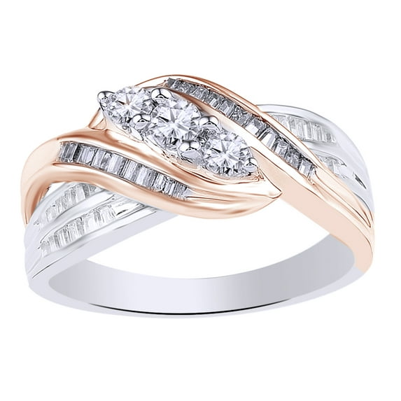 AFFY White Natural Diamond Three Stone Wrapped Ring in 10k Two-Tone Solid Gold