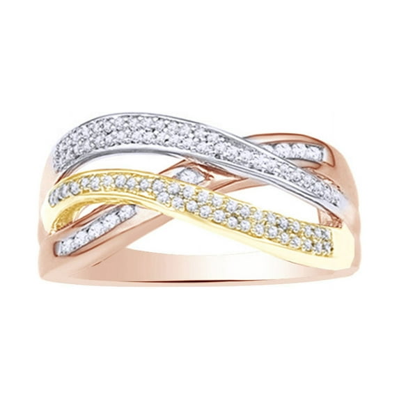AFFY White Natural Diamond Three-Tone Fashion Ring In 10k Rose Gold (0.33 Cttw)