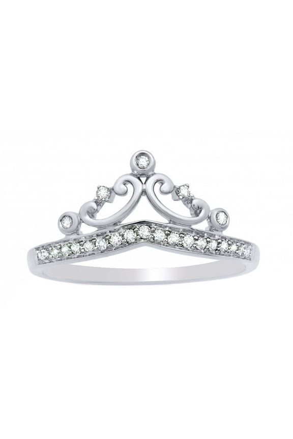 White Natural Diamond Tiara Crown Ring In 10k White Gold