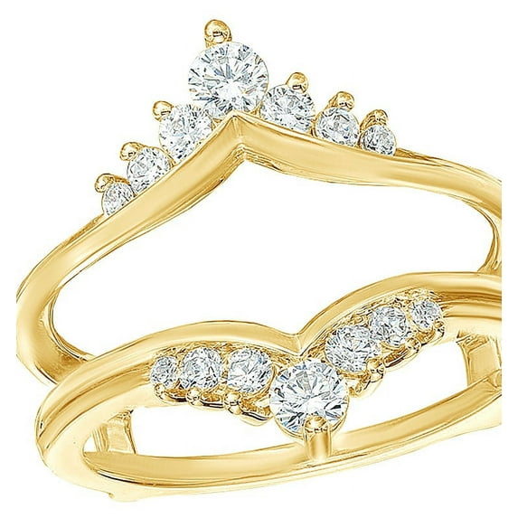 AFFY White Natural Diamond Tiara Style Solitaire Enhancer Ring in 14k Yellow Gold (0.5 Cttw)
