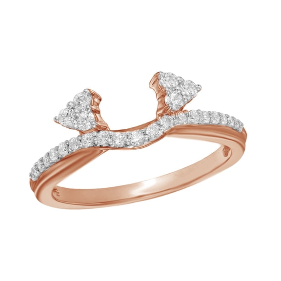 AFFY White Natural Diamond Tri-Side Solitaire Enhancer Guard Ring In 14k Rose Gold (0.33Cttw)