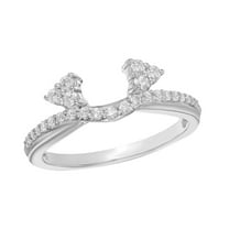 AFFY White Natural Diamond Tri-Side Solitaire Enhancer Guard Ring In 14k White Gold (0.33Cttw)