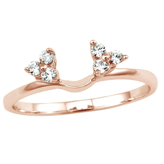White Natural Diamond Tri-Sides Solitaire Enhancer Ring in 14k Rose Gold (0.1 Cttw)