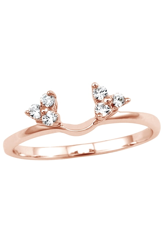 White Natural Diamond Tri-Sides Solitaire Enhancer Ring in 14k Rose Gold (0.1 Cttw)