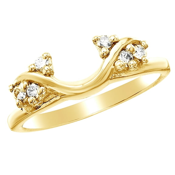 White Natural Diamond Tri Sides Solitaire Enhancer Ring in 14k Yellow Gold (0.12 Cttw)