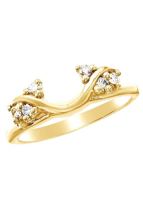 White Natural Diamond Tri Sides Solitaire Enhancer Ring in 14k Yellow Gold (0.12 Cttw)