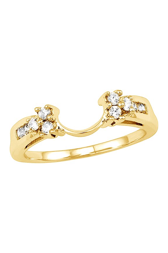 White Natural Diamond Tri-Sides Solitaire Enhancer Ring in 14k Yellow Gold (0.25 Cttw)
