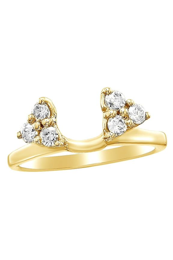 White Natural Diamond Tri Sides Solitaire Enhancer Ring in 14k Yellow Gold (0.33 Cttw)