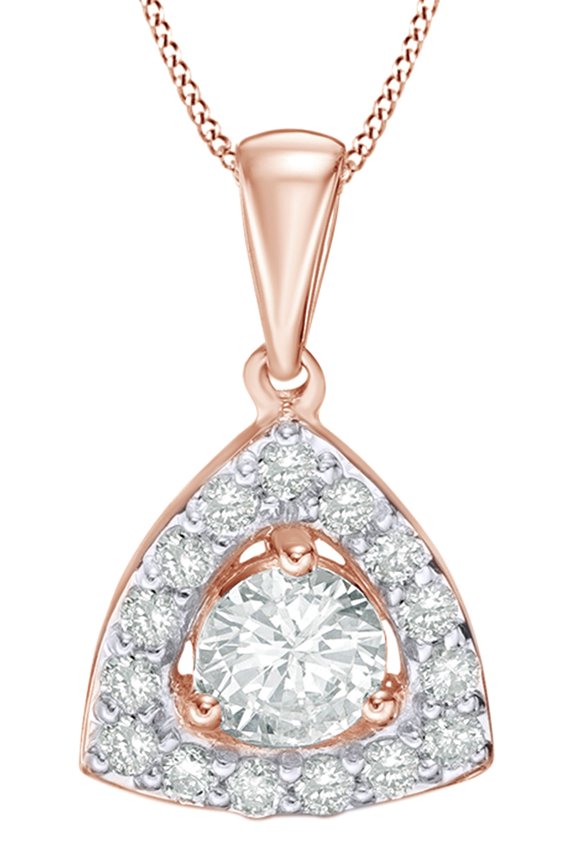 White Natural Diamond Triangle Frame Pendant Necklace in 14K Solid Rose Gold (0.5 Ct)
