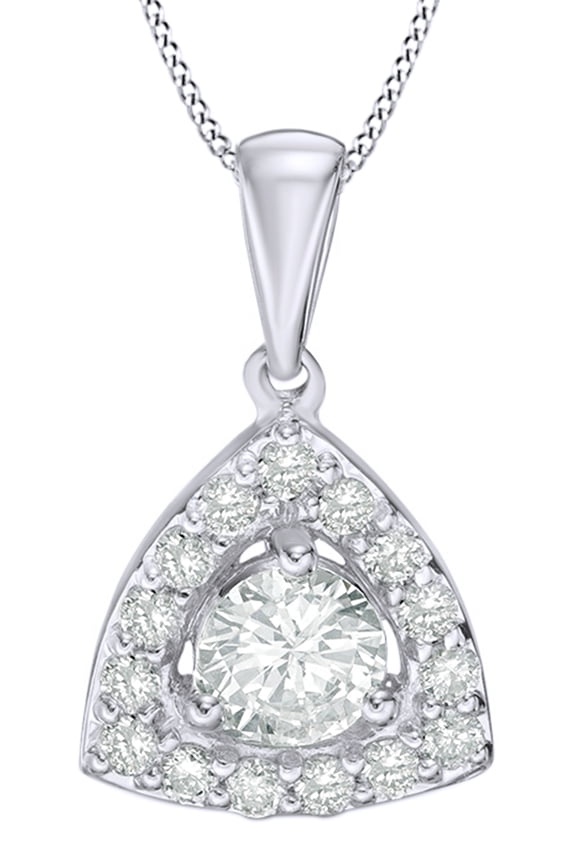 White Natural Diamond Triangle Frame Pendant Necklace in 14K Solid White Gold (0.5 Ct)