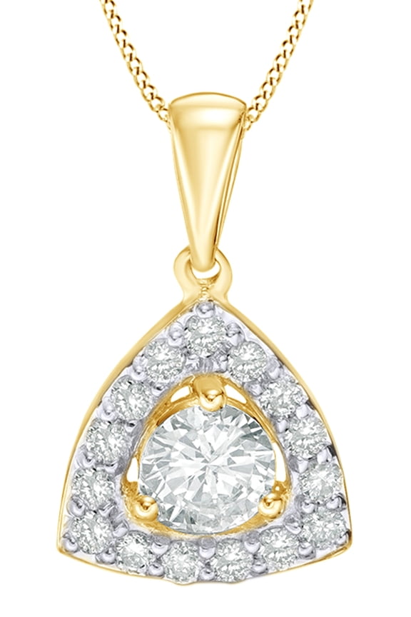 White Natural Diamond Triangle Frame Pendant Necklace in 14K Solid Yellow Gold (0.5 Ct)