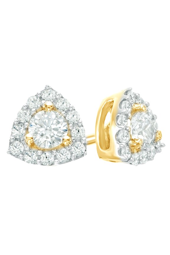 White Natural Diamond Triangle Frame Stud Earrings in 10K Yellow Gold (0.37 Cttw )