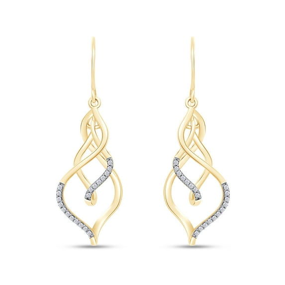AFFY White Natural Diamond Triple Flame Drop Earrings in 10k Yellow Gold (0.2 Cttw )