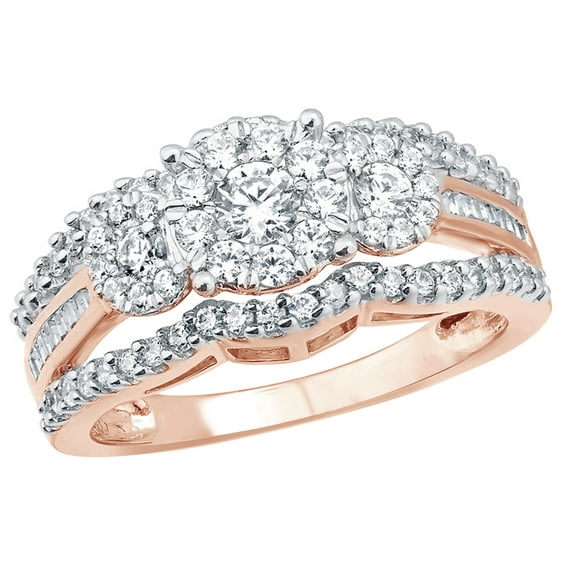 AFFY White Natural Diamond Triple Frame Engagement Ring in 10K Rose Gold (1 cttw)