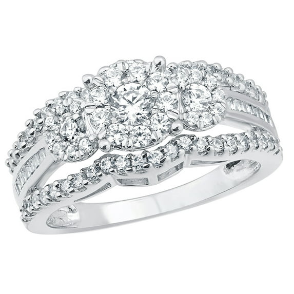 AFFY White Natural Diamond Triple Frame Engagement Ring in 10K White Gold (1 cttw)
