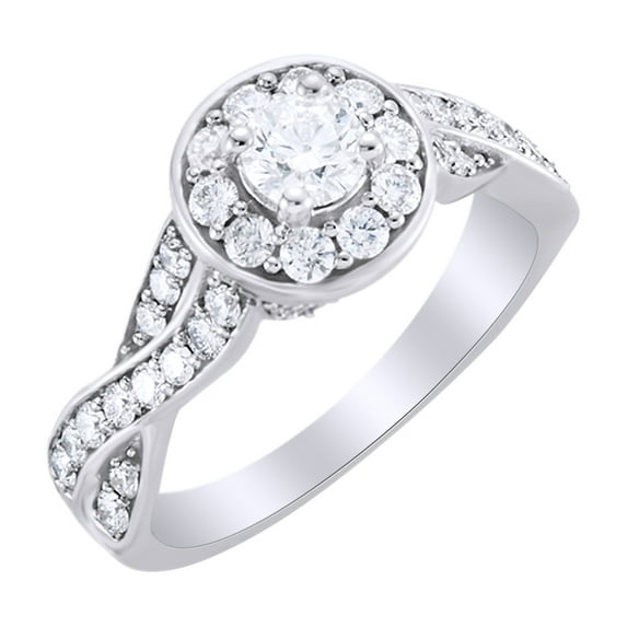 AFFY White Natural Diamond Twist Cluster Engagement Ring in 14k White Gold (1.25 Cttw) Ring Size : 13.5