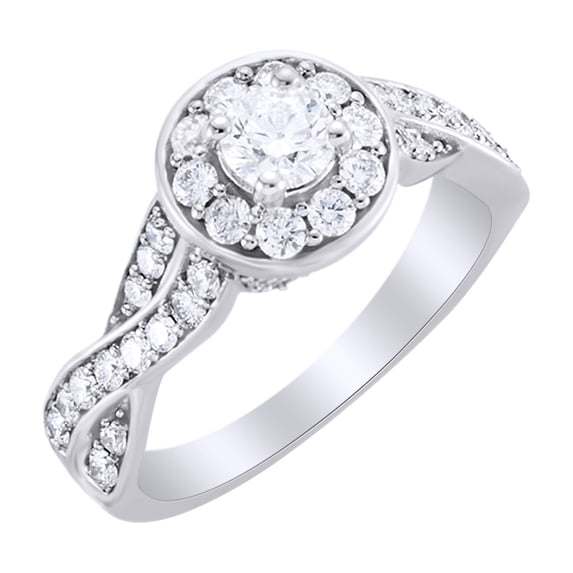 AFFY White Natural Diamond Twist Cluster Engagement Ring in 14k White Gold (1.25 Cttw) Ring Size : 7