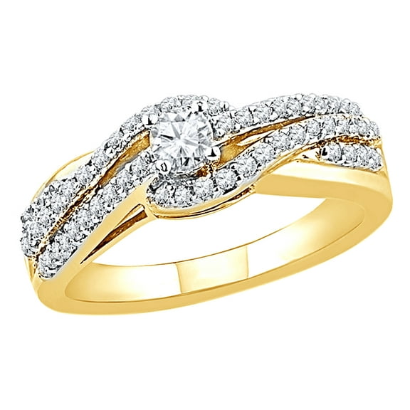 AFFY White Natural Diamond Twist Engagement Ring in 10k Yellow Gold