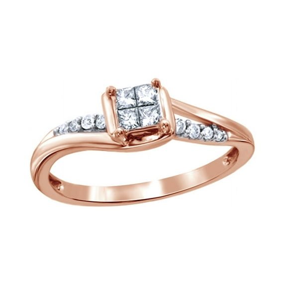 White Natural Diamond Twist Promise Ring in 10k Rose Gold (0.2 Cttw)