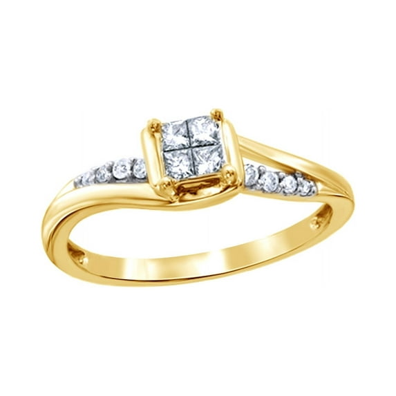White Natural Diamond Twist Promise Ring in 10k Yellow Gold (0.2 Cttw)