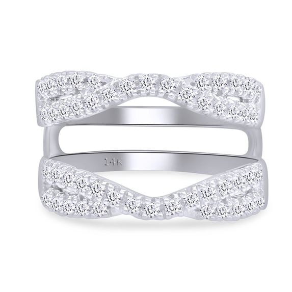 AFFY White Natural Diamond Twist Split Shank Solitaire Enhancer Guard in 14K White Gold (1 Cttw)