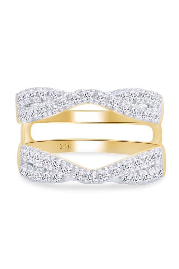 White Natural Diamond Twist Split Shank Solitaire Enhancer Guard in 14K Yellow Gold (1 Cttw)