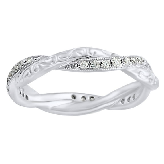 AFFY White Natural Diamond Twisted Eternity Band Ring In 14K Solid White Gold (0.2 Ct) By