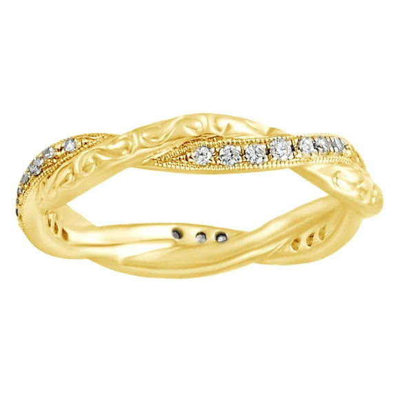 AFFY White Natural Diamond Twisted Eternity Band Ring In 14K Solid Yellow Gold (0.2 Ct)