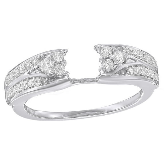 AFFY White Natural Diamond Two Row Solitaire Enhancer Ring in 10k White Gold (0.25 Cttw)