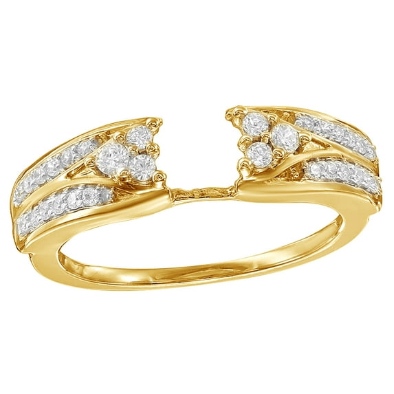 AFFY White Natural Diamond Two Row Solitaire Enhancer Ring in 10k Yellow Gold (0.25 Cttw) By
