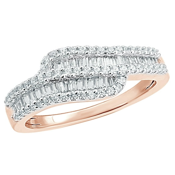 White Natural Diamond Two Row Wave Ring in 10k Rose Gold By Jewel Zone US