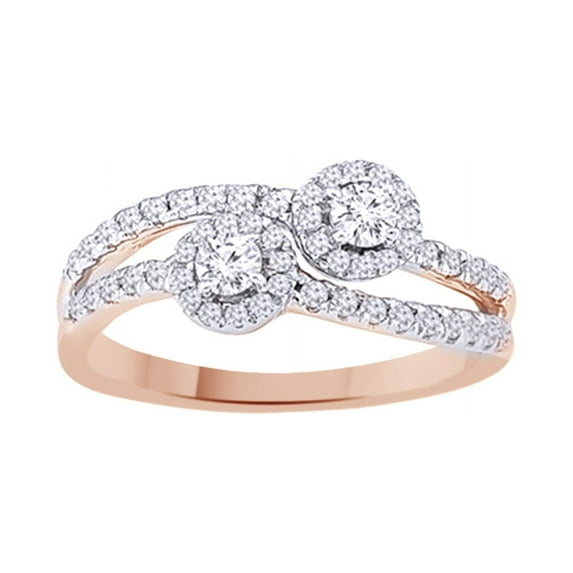 AFFY White Natural Diamond Two-Stone Ring In 10k Rose Gold (0.5 Cttw)