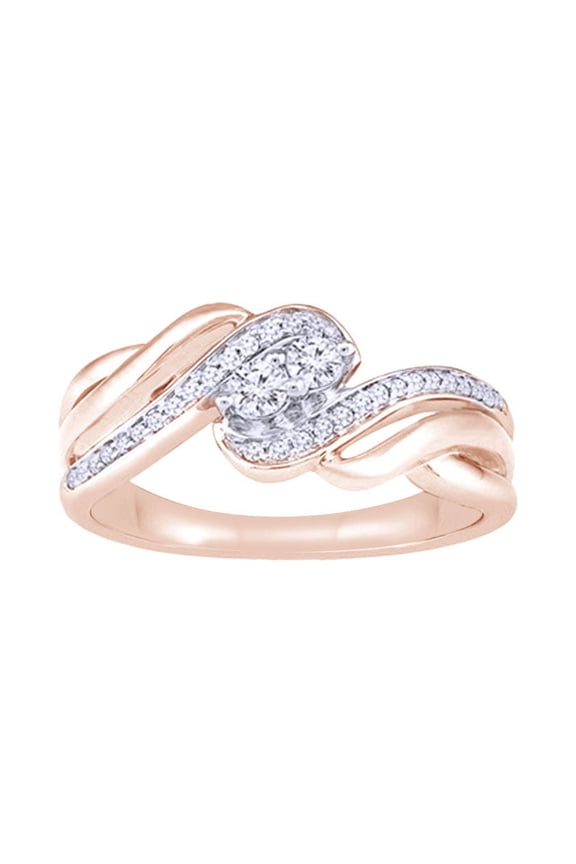 White Natural Diamond Two-Stone Two-Tone Ring In 10k Rose Gold (0.25 Cttw)