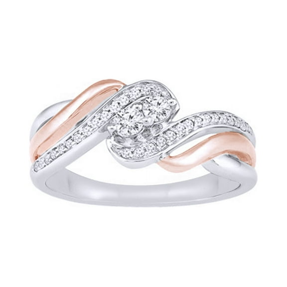 AFFY White Natural Diamond Two-Stone Two-Tone Ring In 10k White Gold (0.25 Cttw)