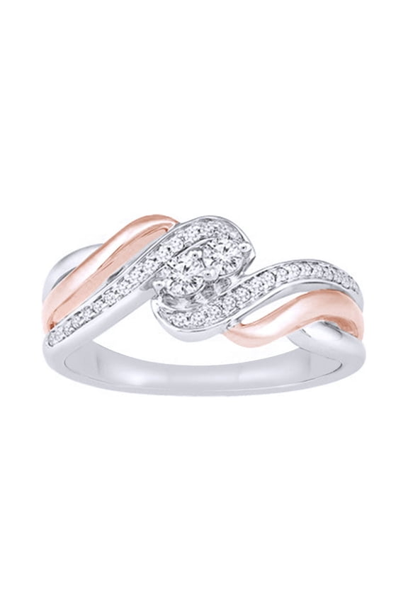 White Natural Diamond Two-Stone Two-Tone Ring In 10k White Gold (0.25 Cttw)