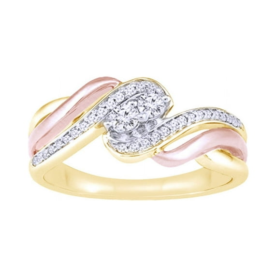 AFFY White Natural Diamond Two-Stone Two-Tone Ring In 10k Yellow Gold (0.25 Cttw)