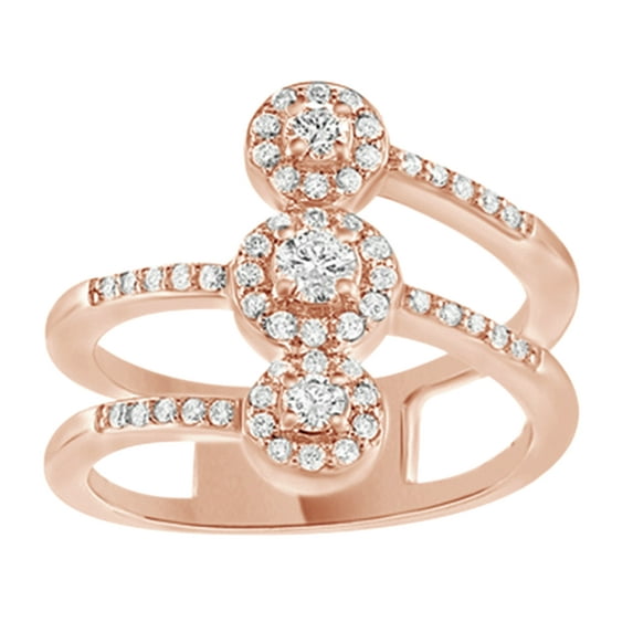 AFFY White Natural Diamond Vertical Three Stone Ring In 10k Rose Gold (0.5 Cttw)