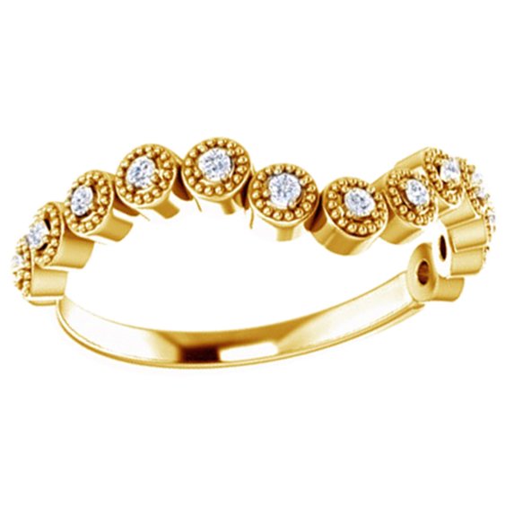 AFFY White Natural Diamond Vintage-Inspired Contour Band Ring In 14K Solid Gold (0.12 Ct), Size-7.5 By