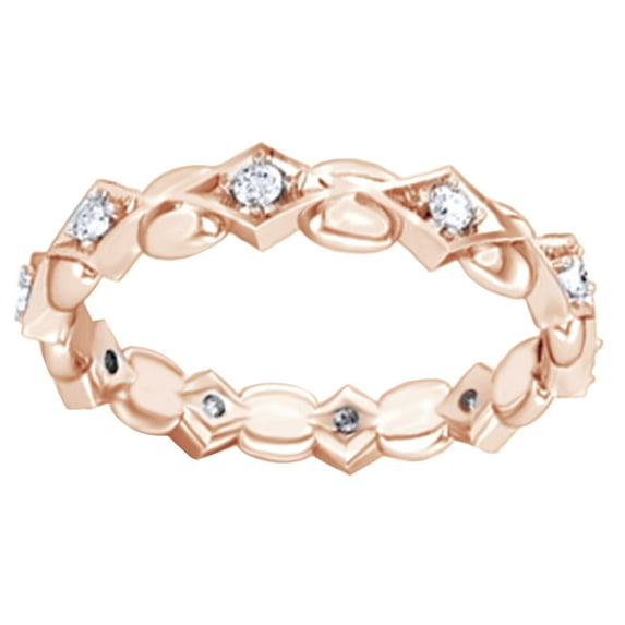 AFFY White Natural Diamond Vintage Inspired Eternity Band Ring In 14K Rose Gold (0.2 Cttw)