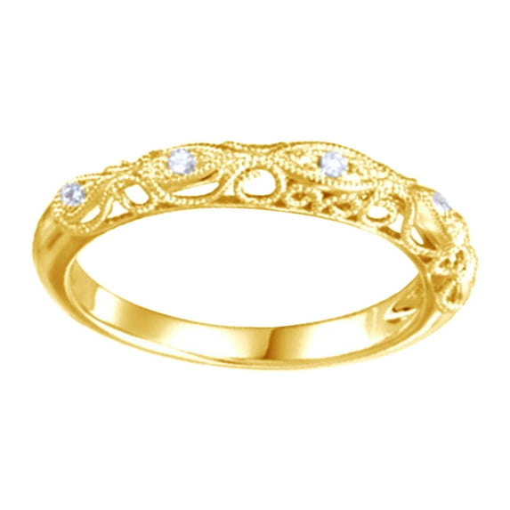 AFFY White Natural Diamond Vintage Scroll Engagement Wedding Ring In 14K Yellow Gold (0.2 Cttw)