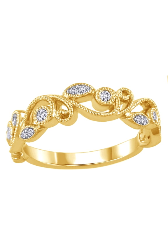 White Natural Diamond Vintage Style Filigree Ring in 14k Yellow Gold