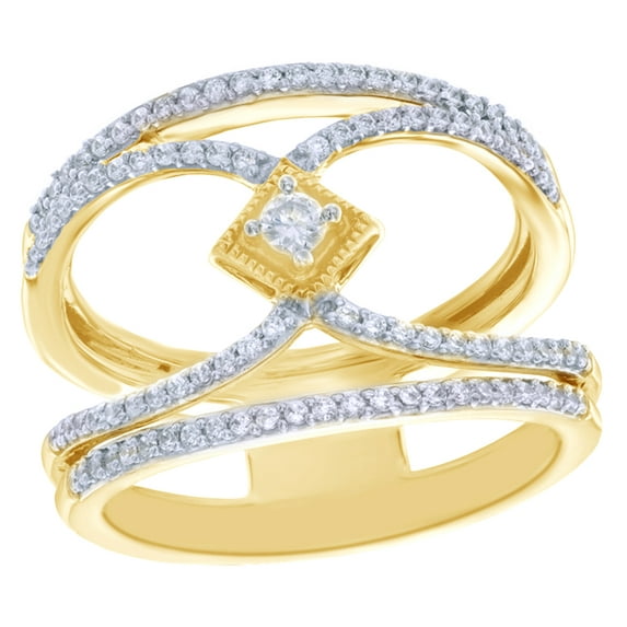 AFFY White Natural Diamond Vintage-Style Loop Ring in 10k Yellow Gold