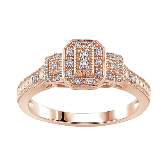 AFFY White Natural Diamond Vintage Style Promise Ring in 10k Rose Gold