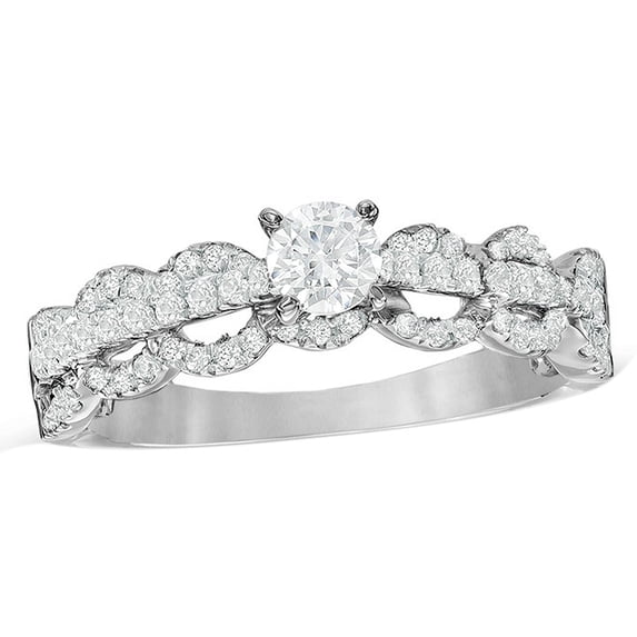 AFFY White Natural Diamond Vintage Style Scallop Engagement Ring in 10K White Gold (0.75 cttw)