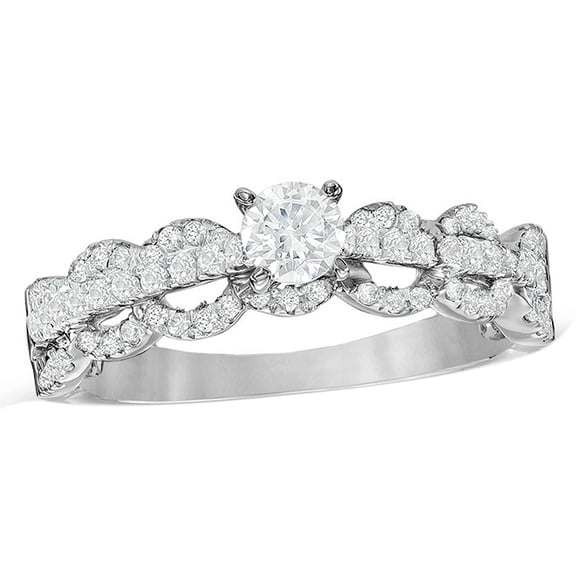 AFFY White Natural Diamond Vintage Style Scallop Engagement Ring in 10K White Gold (0.75 cttw)