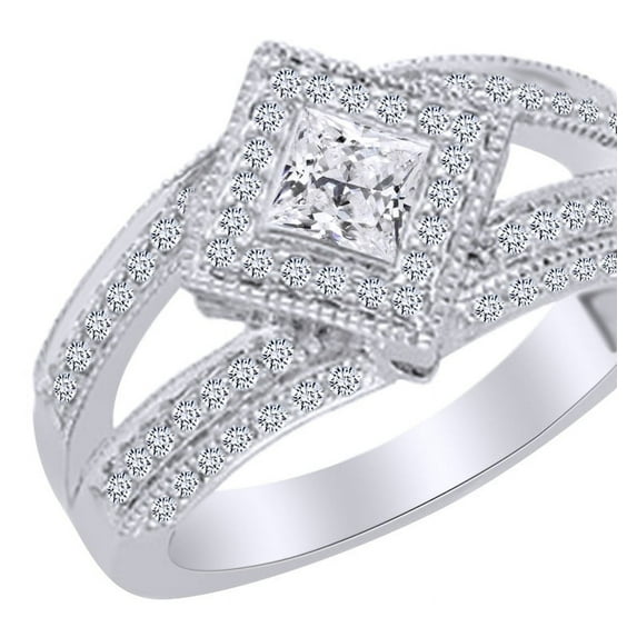 AFFY White Natural Diamond Vintage Style Shank Engagement Ring in 14k White Gold (0.75 Cttw) Ring Size : 13