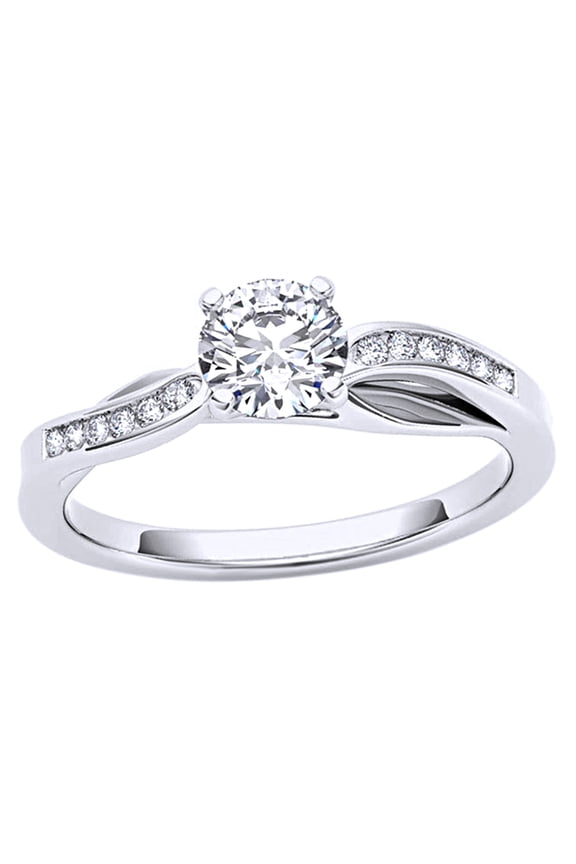 White Natural Diamond Wave Engagement Ring in 14K White Gold (0.37 cttw)