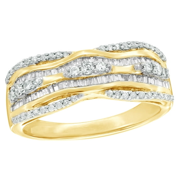 AFFY White Natural Diamond Wavy Top Multi Row Ring In 10k Yellow Gold