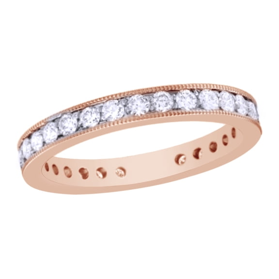 AFFY White Natural Diamond Wedding Band Ring In 10k Rose Gold (0.17 Cttw)